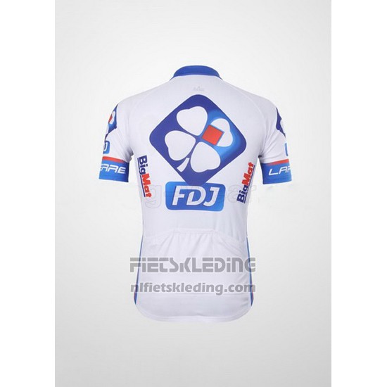 2012 Fietskleding FDJ Wit en Azuur Korte Mouwen en Koersbroek